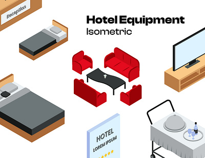 Hotel Equipment Isometric business creative display graphic design hotel illustration isometric reception room vector