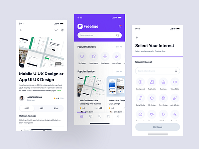 Freeline - Freelance Services App UI Kit design fiverr freelance mobile mobile design product design ui ui8 uidesign uikit ux