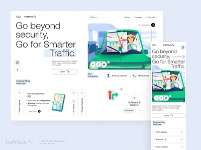 Smart Traffic Landing Page auto camera cars driving landing page platform police radar road saas smart car software startup street traffic jam ui ux urban vehicle webdesign website design