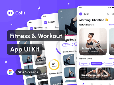 Gofit - Fitness & Workout App UI Kit app app design application design design system figma fitness app gym app health app inspiration interface mobile mockup portfolio sport app ui ui design ui kit uiux workout app