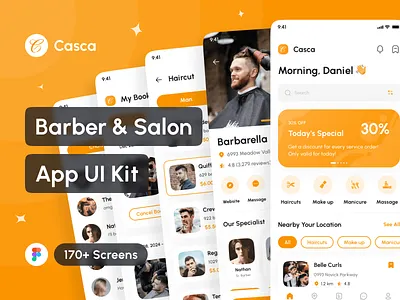 Casca - Barber & Salon App UI Kit app app design application barber app barbershop app design design system fashion app haircut app interface mobile mockup portfolio project salon app salon appointment app ui ui design ui kit uiux