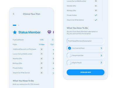 Membership Table - FirstU app app design car member mobile neumorphism table ui