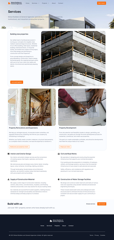 Mokat Builders Services Page design typography ui ux