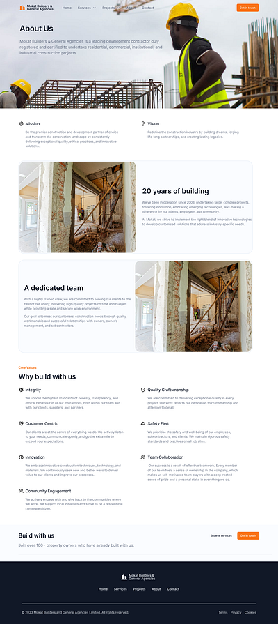 Mokat Builders About Us Page branding design typography ui ux web