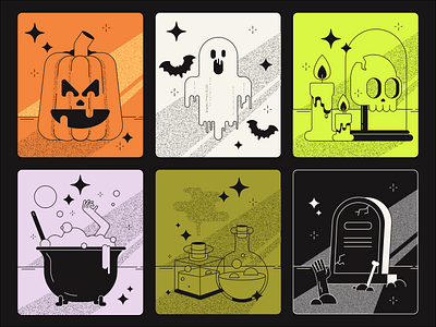 Halloween Illustration Pack #1 figma ghost halloween illustrations limited color palette pumpkin skeleton vector