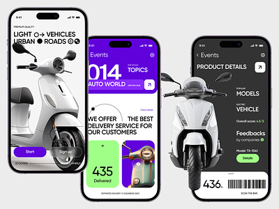 Scooters - Mobile App Concept auto branding concept creative daily ui daily ux design digital art illustration inspiration mobile modern design scooter stylish ui ux vehicle violet