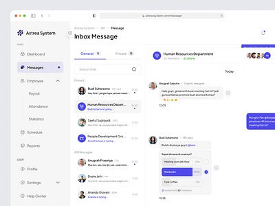 Astrea System - Message Page chat company dashboard company management company website dashboard employee emplyees hr hr managemenr hrd messages messages page saas saas dashboard ui ui design uiux web design webapp website