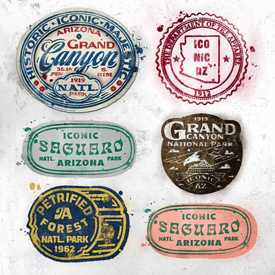 National Parks of Arizona antique apparel arizona badge design distressed grand canyon merch national park national parks park badge petrified forest retro texture saguaro state t shirts texture brushes textured design tshirts vintage texture weathered