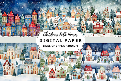 Christmas Folk Houses Background tumbler wrap