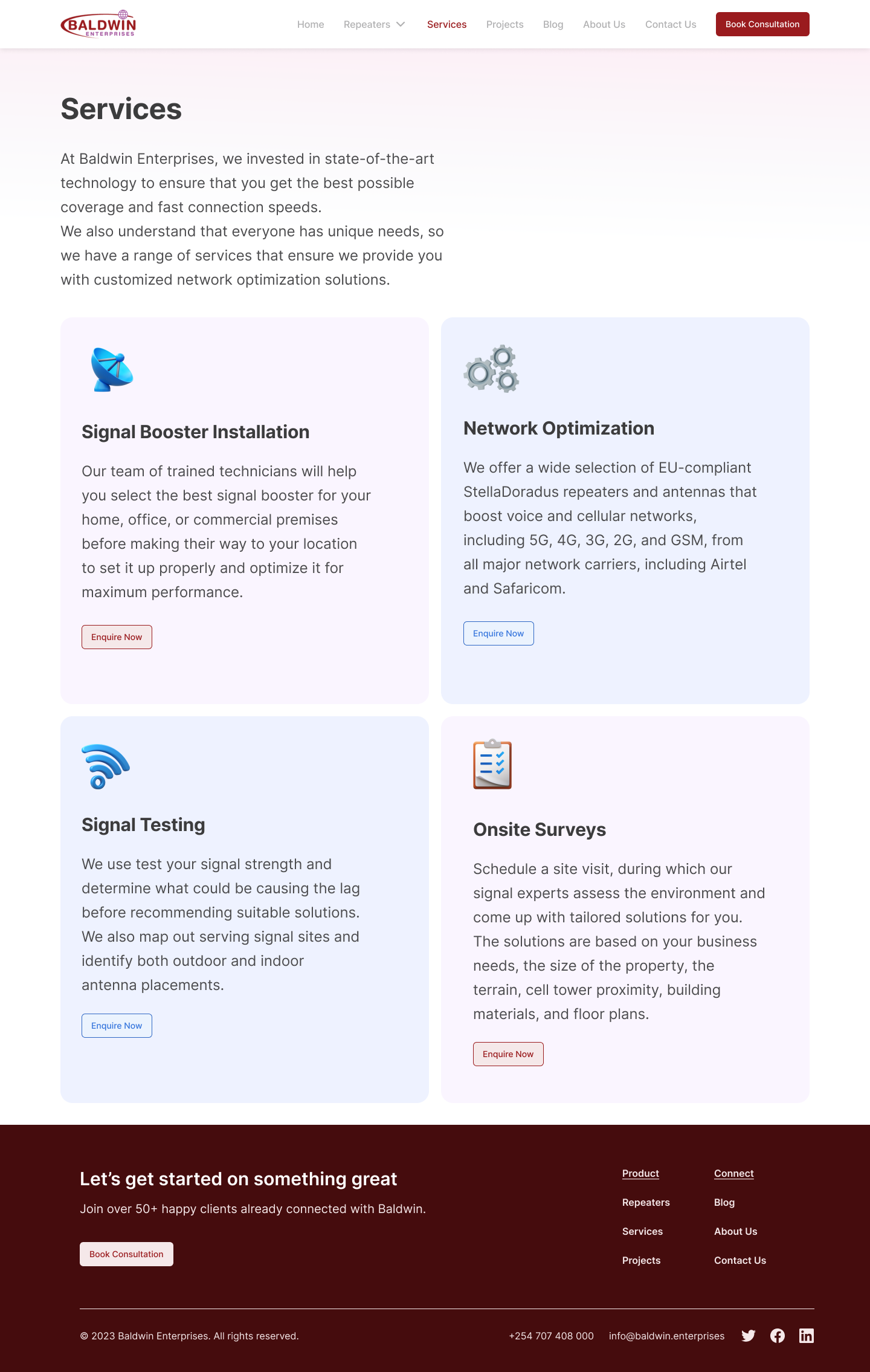 Baldwin Services Page branding color design illustration services ui ux web