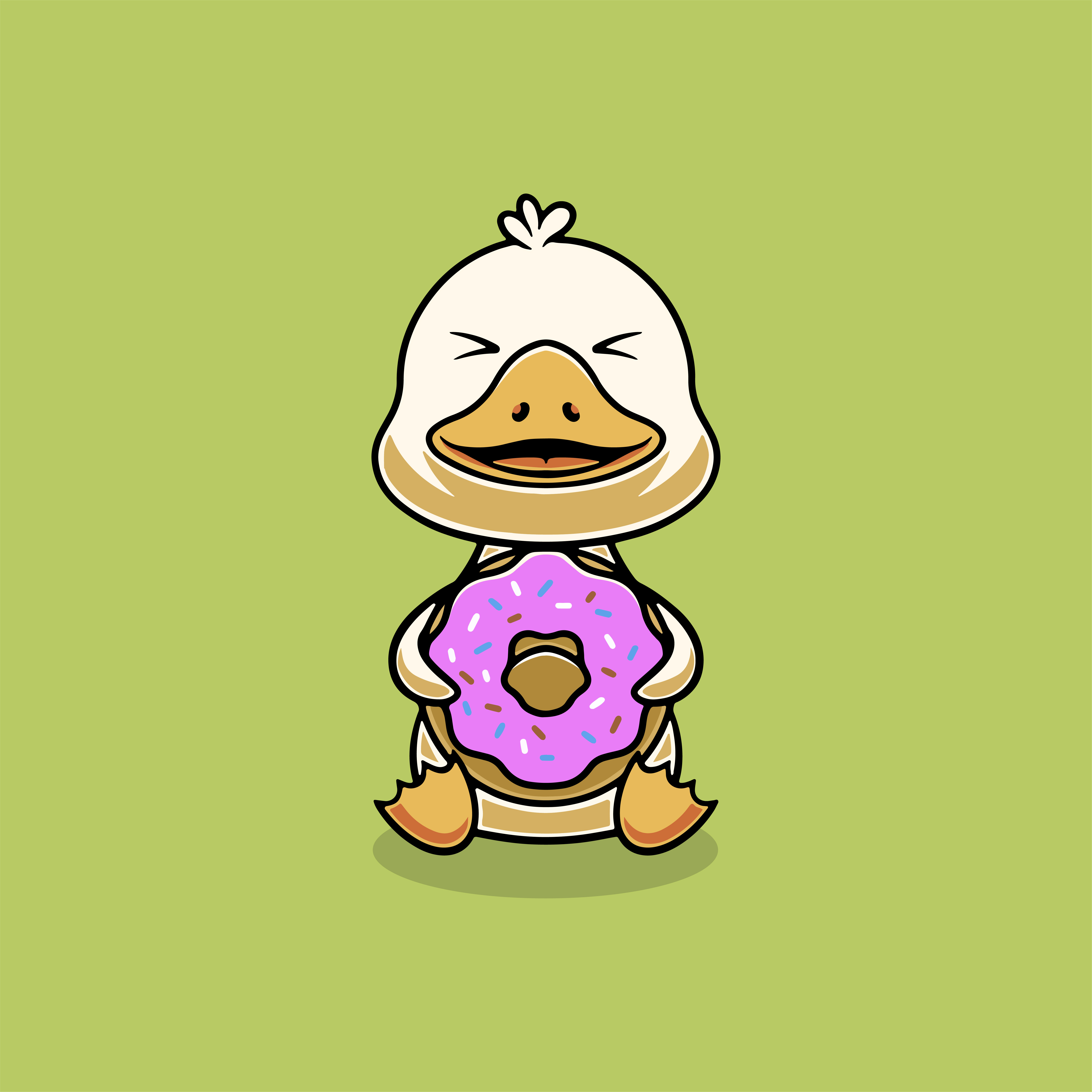 Cute duck with big donut cartoon illustration eatery
