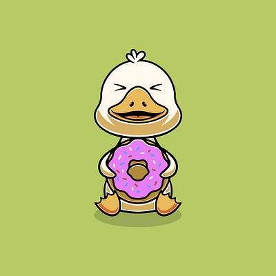 Cute duck with big donut cartoon illustration eatery