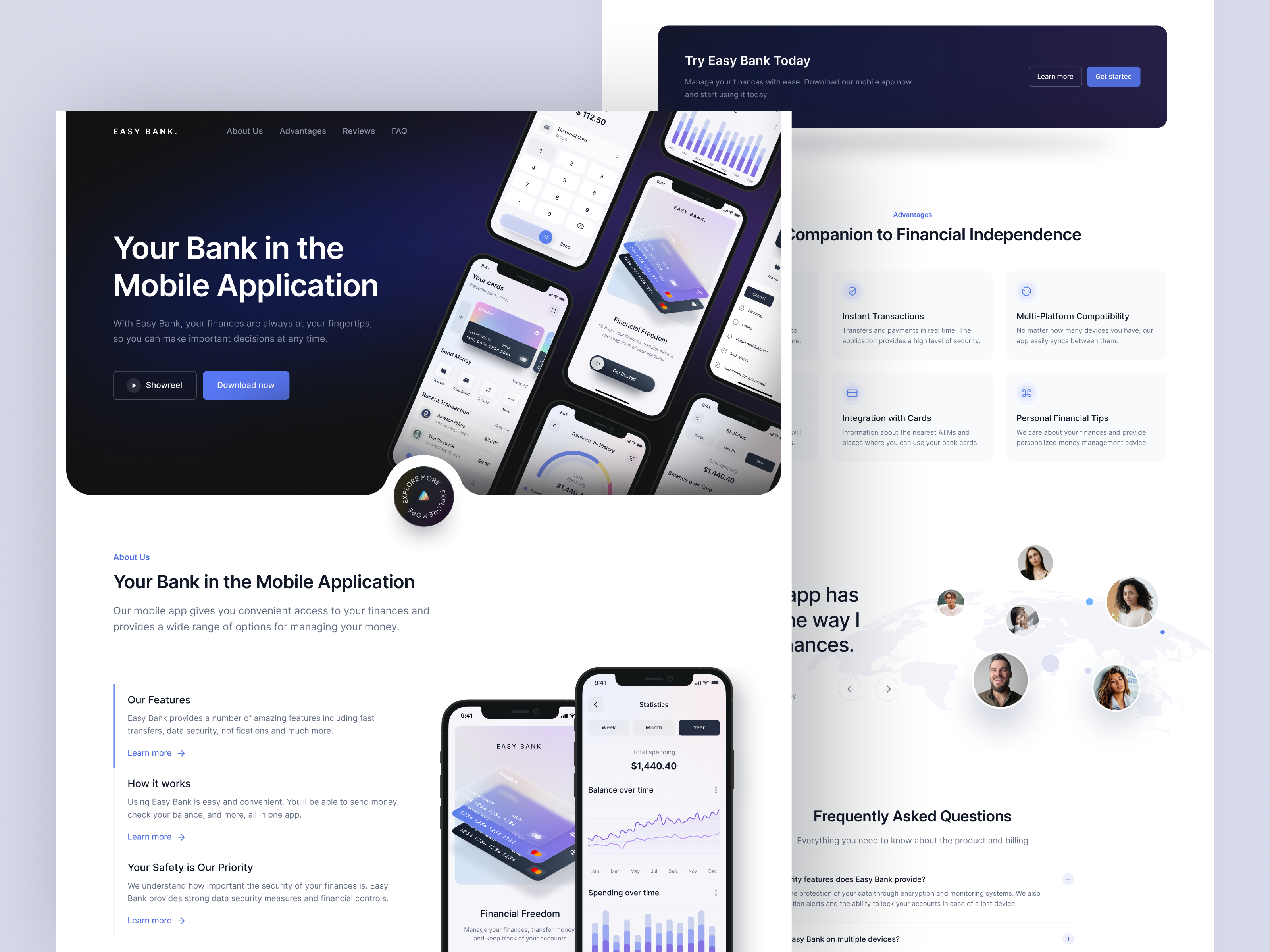 Easy Bank | Landing page app branding clean creative design finance app fintech interface landing landing page mobile app new online bank popular product ui ux uxui website