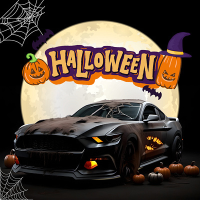Halloween automotive car dellers design halloween illustration tamplate