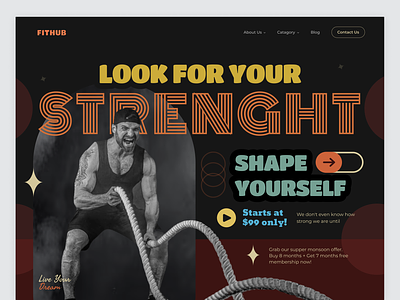 FITHUB || Homepage Hero Exploration activity body building cardio designer exercise fitness gym health hero landing page muscle strength trainer training ui ux uxui web design website workout
