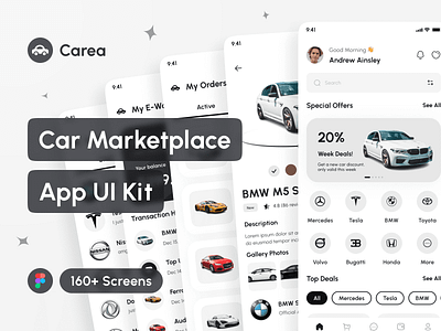 Carea - Car Marketplace App UI Kit app app design application car ecommerce app car marketplace app car rental app car sale app design design system interface marketplace app mobile mockup online shop app portfolio project ui ui design ui kit uiux