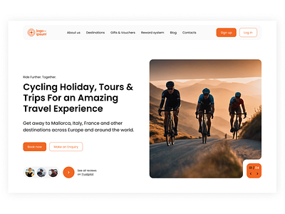 Hero block for cycling company book online booking online cycling company website cycling holidays enquire price hero page landing page online shop ui inspiration
