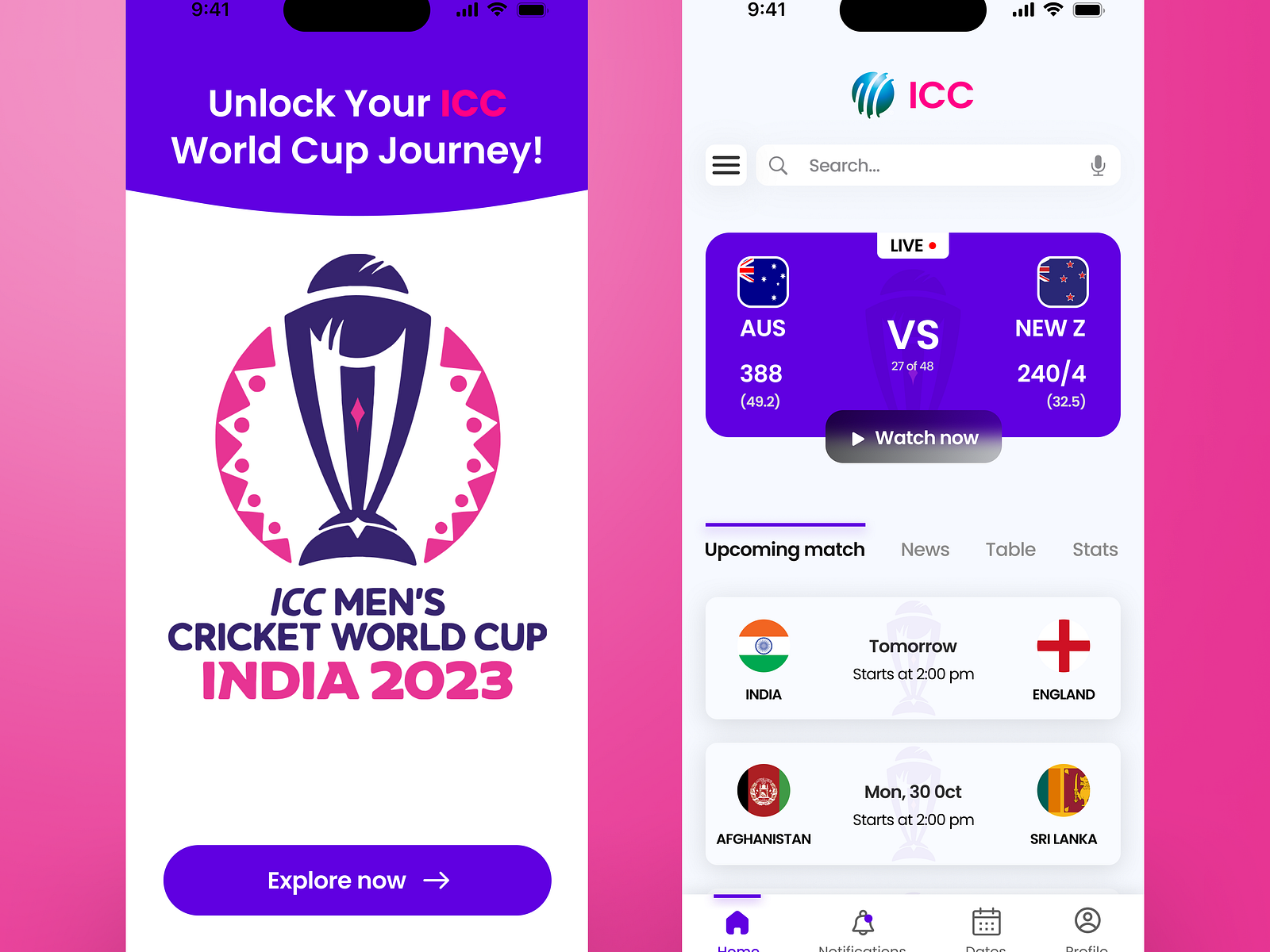 ICC cricket world cup app by Vikram Shinde on Dribbble