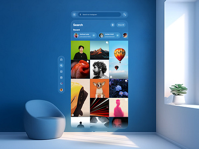 Instagram — Apple Vision Pro Spatial UI (Part 6) — Search 3d apple apple design apple vision os apple vision pro ar augmented reality glass morphism instagram ui ios product design search ui social media spatial ui ui ux virtual reality vision pro vision pro design vr