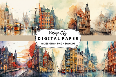 Vintage City Watercolor Backgrounds tumbler wrap