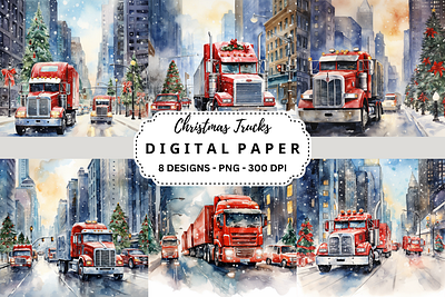 Christmas Trucks Watercolor Background tumbler wrap