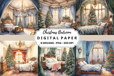 Christmas Bedroom Watercolor Background tumbler wrap