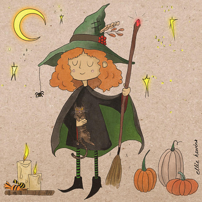 Witchy & Felix the cat childrensbook digitalart halloween halloweenillustration illustration seasonal witch