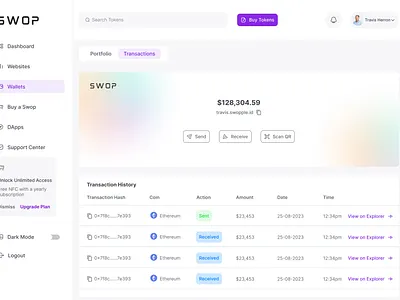 Transaction History Dashboard blockchain crypto dashboard design ui webapp
