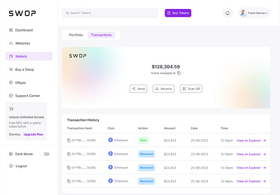 Transaction History Dashboard blockchain crypto dashboard design ui webapp