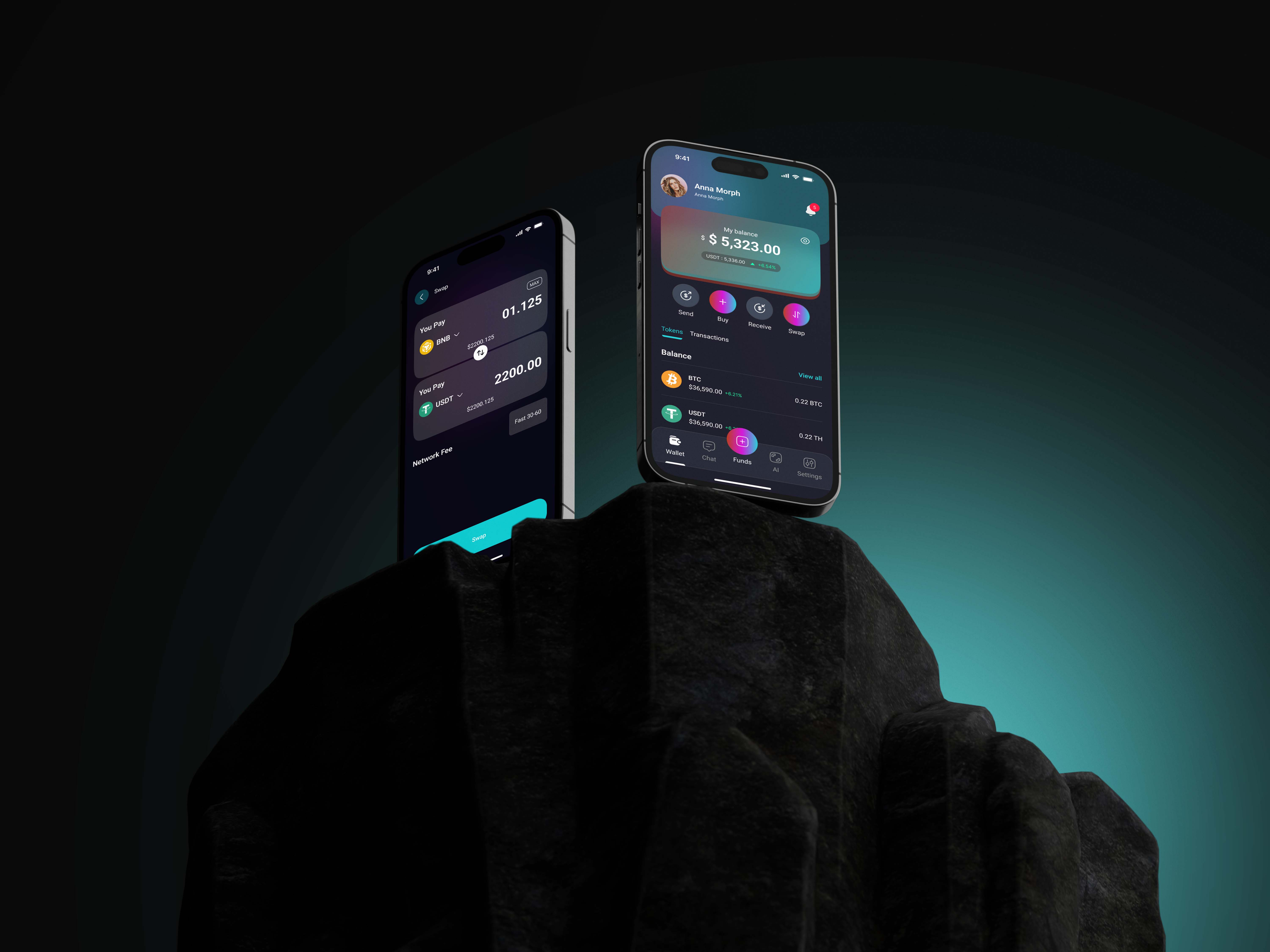Decentralized Crpto Wallet and Chat blockchain crypto crypto asset crypto wallet dark mode app dark theme decentralized chat design mob app mobile application desgin ui user interface ux wallet