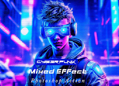 Cyberpunk Mixed Effect Photoshop Action glitch action