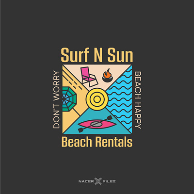 Surf N Sun Beach Rentals beach beach logo branding colorful design flat fun geometric geometric illustration graphic design happy logo logos playful square sun surfing vector