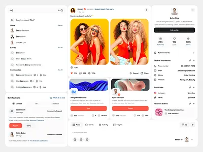Social WebApp Components app design cards components concept create post dashboard design system interface post profile search social twitter ui ux webapp