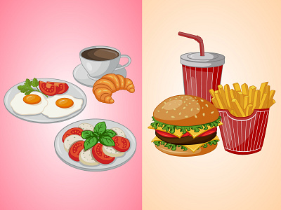 Food vector illustration. Menu design food for coloring book graphic design