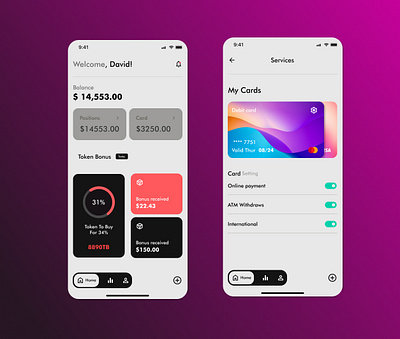 fintech home screen ui
