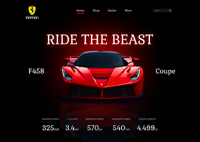 Ferrari Landing Page Concept concept coupe f458 ferrari landing page logo red ui uiux web design website website design