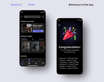 DailyUI Day062 - Workout of the day appdesign branding dailyui dailyui062 dailyuichallenge design figma fitness learning mobileappdesign oftheday ui uidesign uiuxdesigner userinterfacedesigner workout