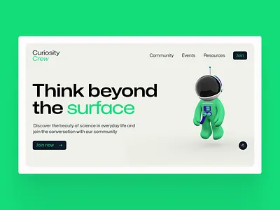 Community landing page 3d community cta green joinbutton landingpage layout lightmode ui ux web webdesign website websitedesign