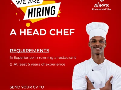 We Are Hiring poster advert poster graphic design head chef poster hiring poster social media post we are hiring