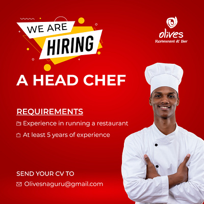 We Are Hiring poster advert poster graphic design head chef poster hiring poster social media post we are hiring