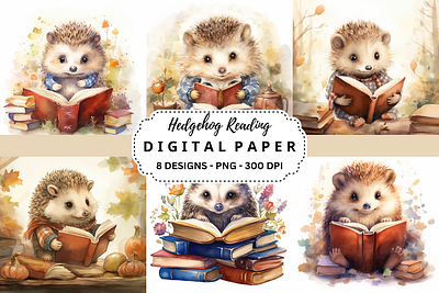 Hedgehog Reading a Book Background tumbler wrap