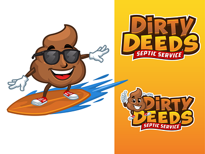 Dirty Deeds Septic Service Logo and Mascot Design dirtydeeds fun logo logo design mascot mascot design mascot logo mascot surfing mascots playful logo poop mascot