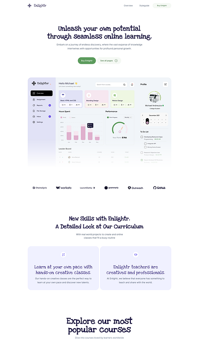 Enlightr - E-learning platform Multipage theme color elearning pastel platform tailwindcss