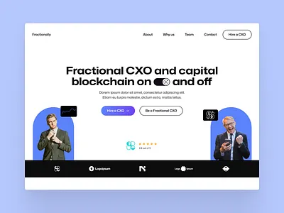 Landing page design for Fractional CXO and capital blockchain blockchain buttons cta cxo hero landingpage minimal navbar trustedbypage ui ux