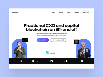 Landing page design for Fractional CXO and capital blockchain blockchain buttons cta cxo hero landingpage minimal navbar trustedbypage ui ux