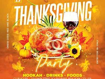 Thanksgiving Flyer autumn branding club club flyer club party dinner party event facebook post holiday holidays instagram logo pumpkin dinner social media post thanksgiving thanksgiving 2023 thanksgiving dinner thanksgiving party turkey party usa holiday