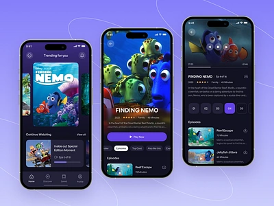 Movie Streaming App Design app bima branding dark design episode film gradient icons minimalist movie online streaming theme trending ui design ux design visual watch