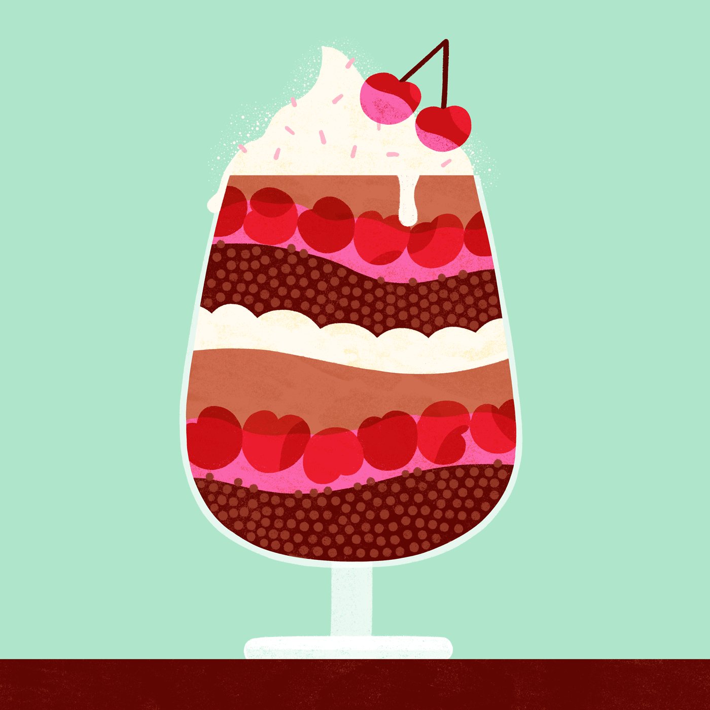 Chocolate Cherry Trifle cherry chocolate cute dessert food illustration modern stylized sweet trifle whimsical