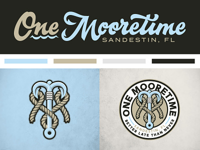 One Mooretime! baby blue badge boat logo fishing hand lettered hook monogram mooretime one more time rope saltlife script