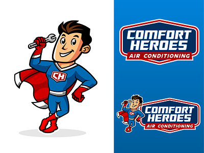 Comfort Heroes Air Conditioning Mascot and Logo Design ac air air conditioning brand identity brandin comfort comfort heroes heating hero mascot hvac logo logo design mascot mascot design mascot logo plumbing retro logo retro logo design retro mascot